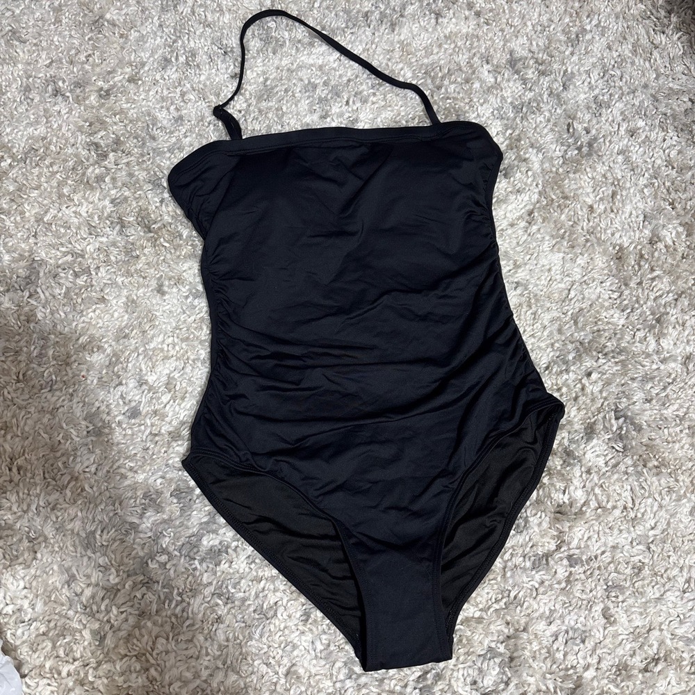 NWT Holipick Swimsuit Womens M Black OnePiece Halter Adjustable Removable strap‎